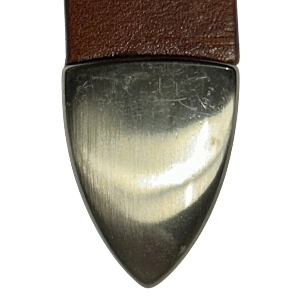 Relativity Brown Genuine Leather Belt Silver Buckle Metal Tip Large (30